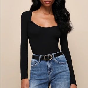 Z Supply Mara Black Knotted Square Neck Long Sleeve Top